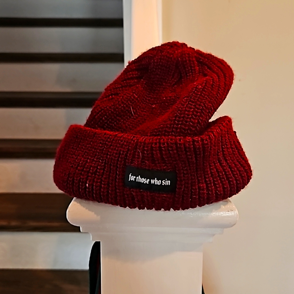 For Those Who Sin beanie, maroon